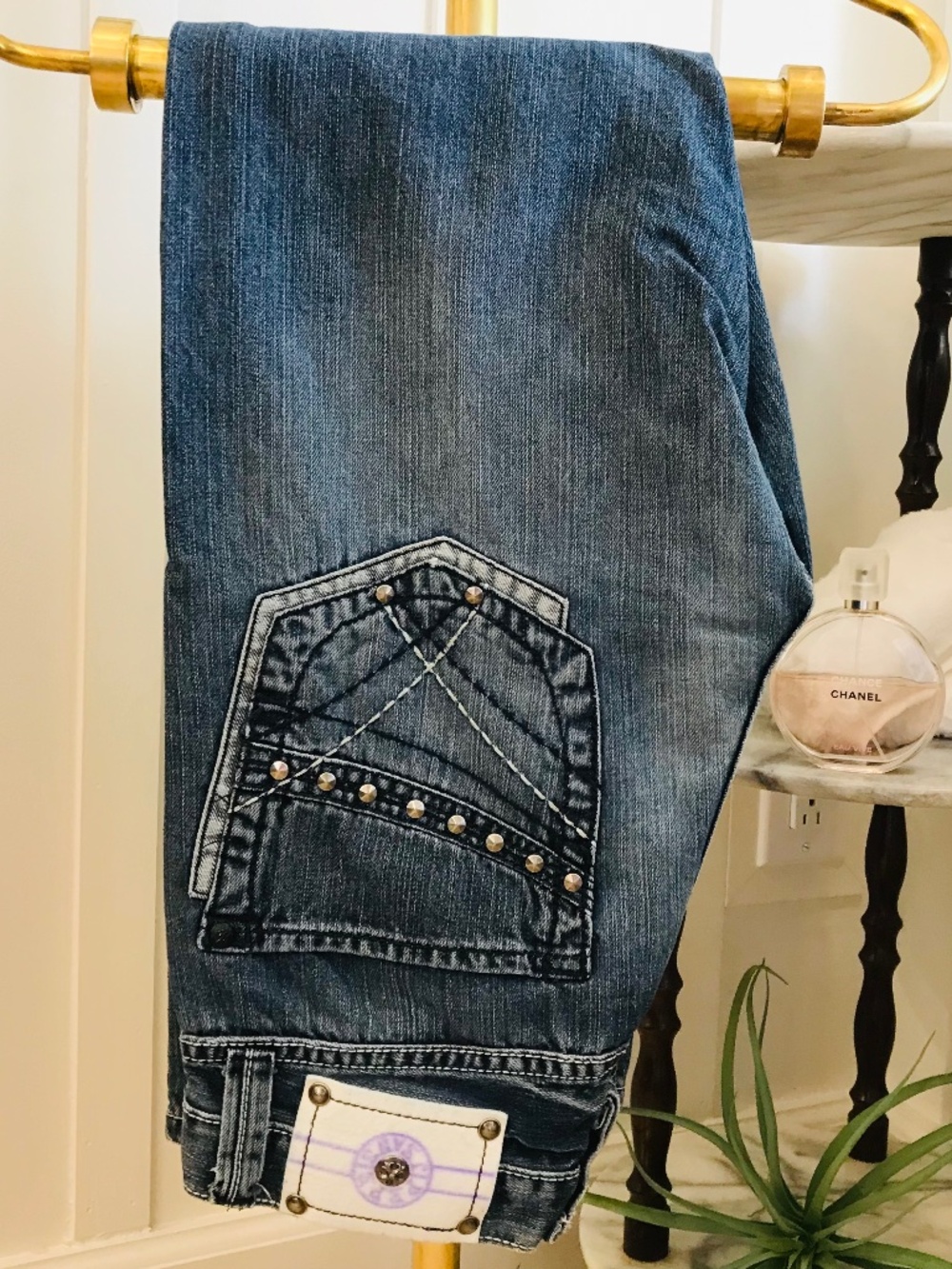 Y2K🔥 FESTIVAL RAVE BAGGY STUDDED FADED DENIM PEPE JEANS 30 x 30